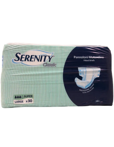 PANNOLONE PER INCONTINENZA A MUTANDINA SERENITY CLASSIC FORMATO SUPER TAGLIA LARGE 30 PEZZI