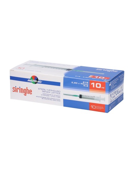 Master Aid Siringhe Sterili 10 ml con Ago 21 G 10 Pezzi