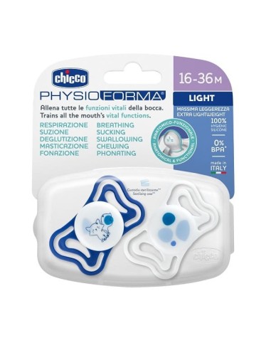 Chicco PhysioForma Light Succhietto Silicone Blu 16-36 Mesi 2 Pezzi