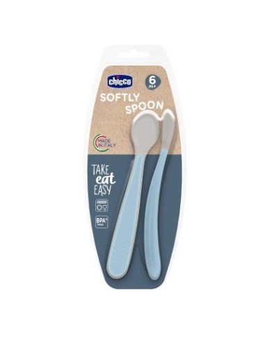 Chicco Cucchiaio in Morbido Silicone Azzurro 6 Mesi+ 2 Pezzi