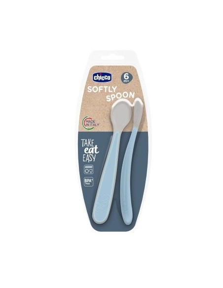 Chicco Cucchiaio in Morbido Silicone Azzurro 6 Mesi+ 2 Pezzi