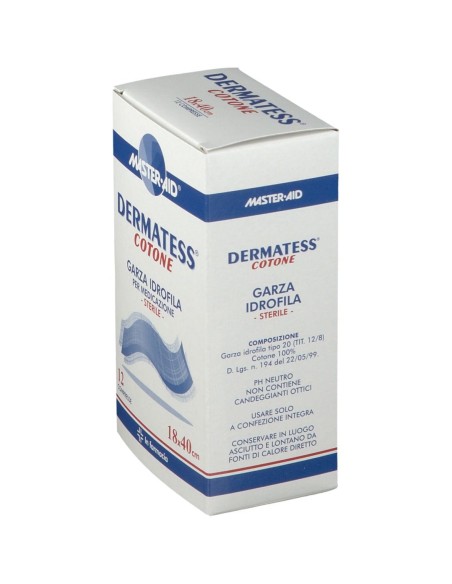 GARZA COMPRESSA MASTER-AID DERMATESS COTONE 18X40CM 12 PEZZI