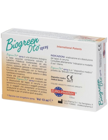 SOLUZIONE OTOLOGICA BIOGREEN OTO SPRAY RIMOZIONE E DISSOLUZIONE CERUME 13 ML