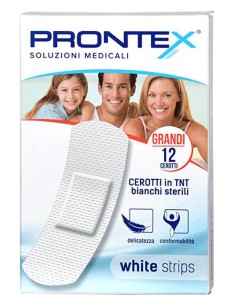 CEROTTO PRONTEX WHITE STRIPS IN TESSUTO NON TESSUTO BIANCO STERILE SCATOLA 12 CEROTTI GRANDI