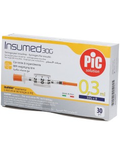 SIRINGA PER INSULINA PIC INSUMED 0,3 ML 100 UI SPAZIO ZERO AGO 30 GAUGE 8 MM 3 SACCHETTI DA 10 PEZZI