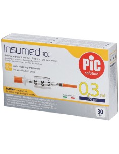 SIRINGA PER INSULINA PIC INSUMED 0,3 ML 100 UI SPAZIO ZERO AGO 30 GAUGE 8 MM 3 SACCHETTI DA 10 PEZZI 2