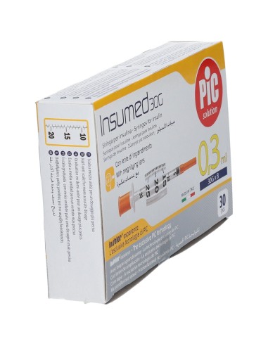 SIRINGA PER INSULINA PIC INSUMED 0,3 ML 100 UI SPAZIO ZERO AGO 30 GAUGE 8 MM 3 SACCHETTI DA 10 PEZZI