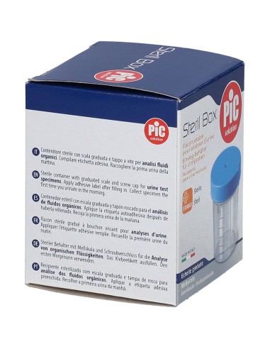CONTENITORE PIC STERILE TRASPARENTE PER ANALISI DEI FLUIDI ORGANICI 100 ML TAPPO A VITE + ETICHETTA AUTOADESIVA